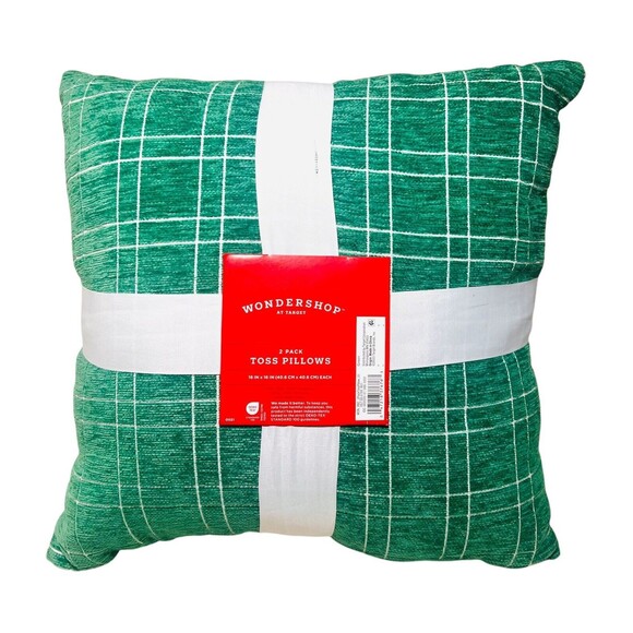 2pk Plaid Christmas Throw Pillow Green/Ivory Checkered Square - Wondershop - Picture 1 of 4